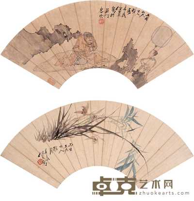 任熏 品石图（二件） 扇片 